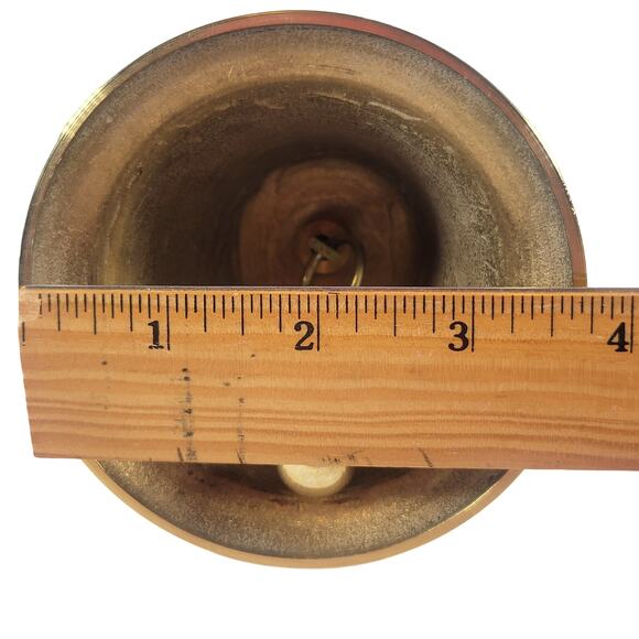 3 Large Brass Bells, Wooden Handles Christmas School Teacher Farm Collectible - Picture 6 of 14